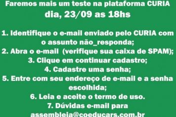 Teste na plataforma CURIA dia 23/09 às 18hrs.