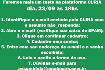 Teste na plataforma CURIA dia 23/09 às 18hrs.