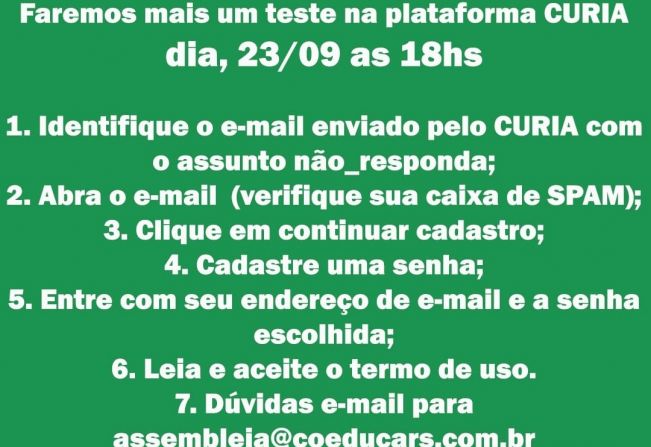 Teste na plataforma CURIA dia 23/09 às 18hrs.